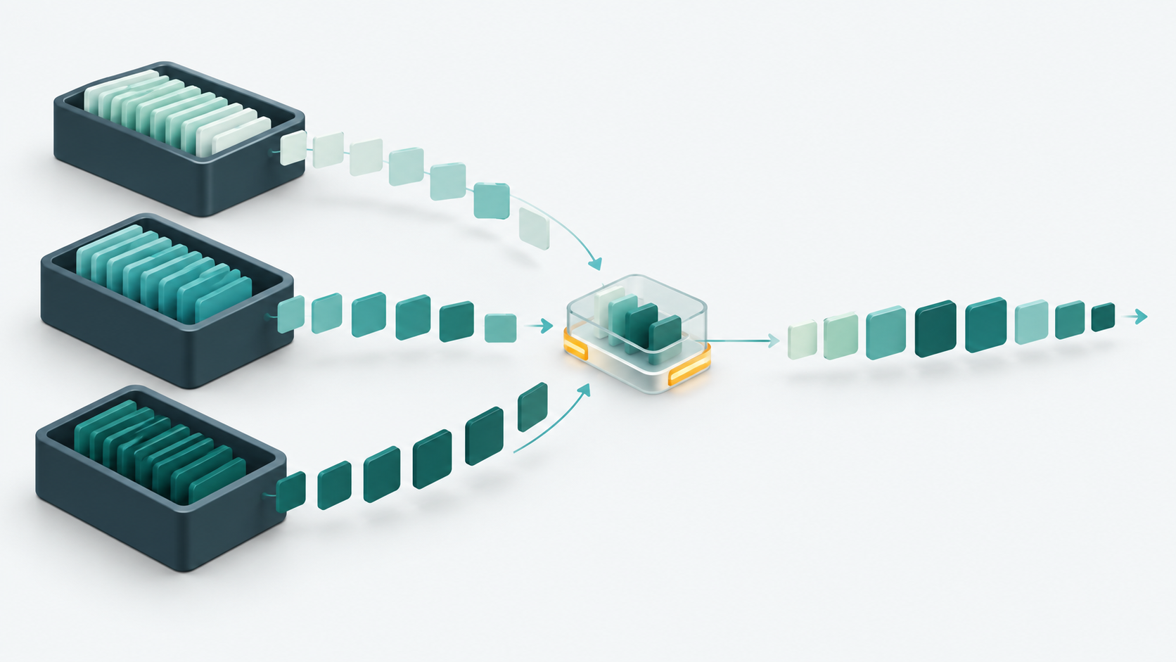 Sorted data runs passing through a small memory workspace into one output stream.